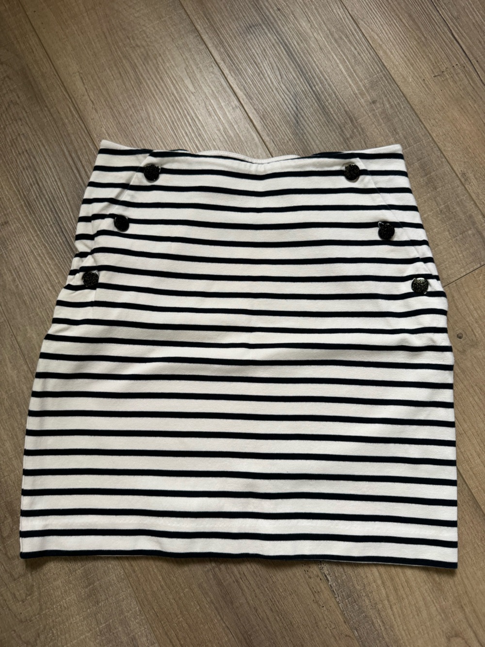 Striped Black and White Button Detail Skirt, size M